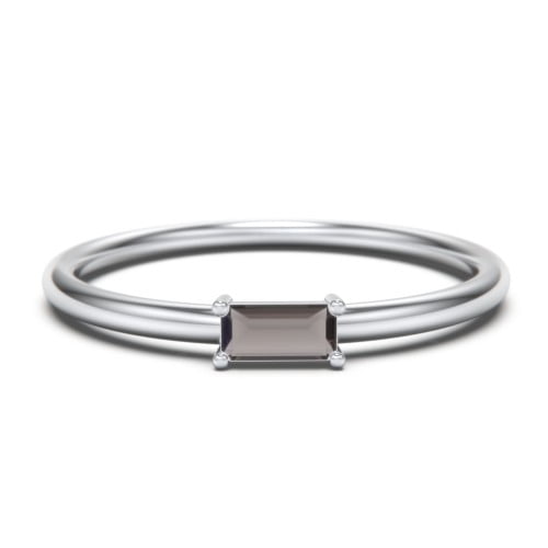 East-West Stackable Baguette Birthstone Ring - Smokey Quartz (June)
