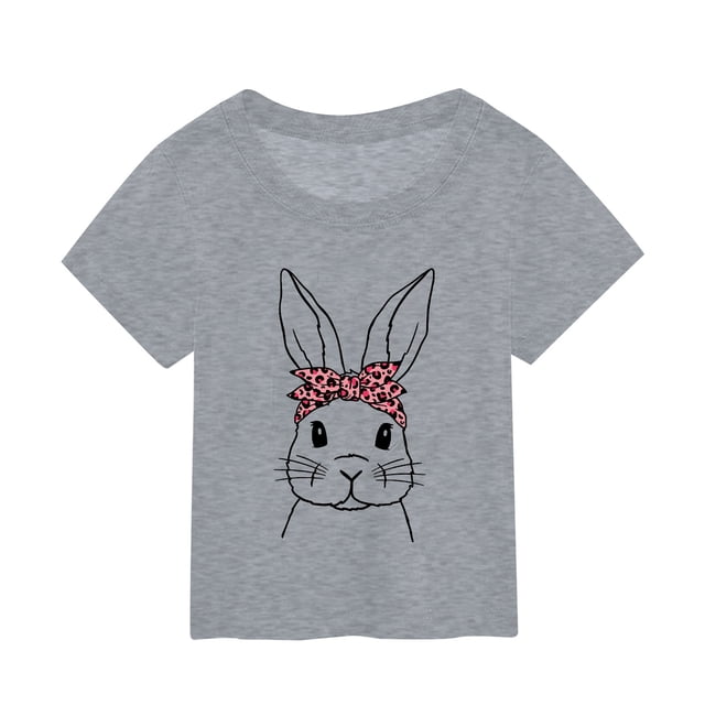 MIASHUI T-Shirt à Manches Courtes pour Tout-Petits, Imprimé Lapin de Pâques, Gris, 2-3 Ans