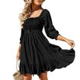 thumbnail image 1 of Gspmoly Robes Grande Taille pour Femmes aux Formes, Robe pour Femmes à Encolure Carrée - Mode Décontractée, Tempérament, Cordon de Serrage, Dos Ajouré Ouvert, à Lacets, Manches 3/4, Coupe Ajustée, Robe Aguichant, Robes de Mariage pour Femmes jusqu'à 70 % de Rabais, 1 of 6