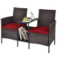 thumbnail image 2 of Costway Patio Rattan Wicker Conversation Set Sofa Cushioned Loveseat Glass Table, 2 of 9