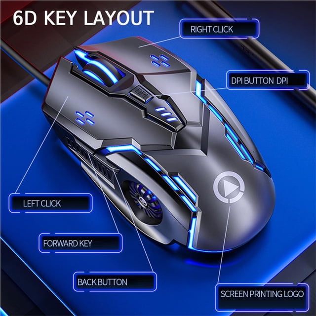 stanreset Gaming Mouse 6D 3200DPI Adjustable Wired LED Computer Mice Silent Mouse for Laptop PC No.2