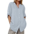 thumbnail image 1 of Yuyuzo Womens Button down Jean Shirts Half Sleeve V Neck Solid Color Casual Loose Denim Shackets, 1 of 6
