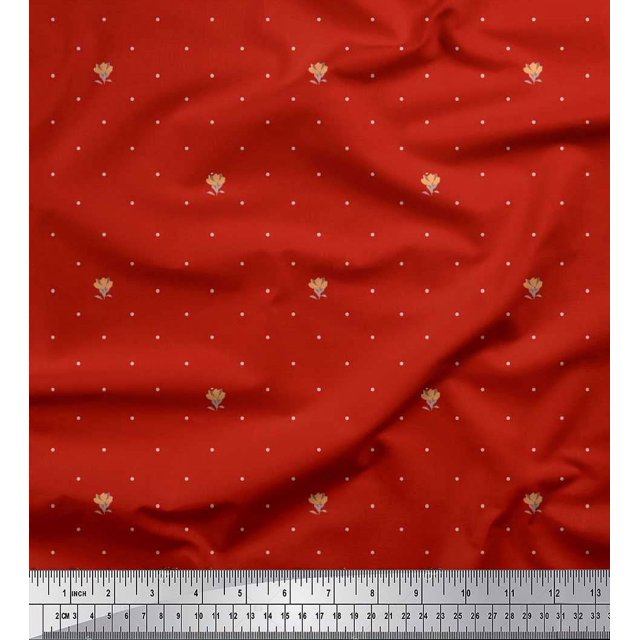 Soimoi Moss Georgette Fabric Artistic Flower & Dots Decor Fabric Printed Yard 42 Inch Wide