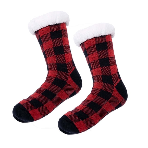 FhsagQ Socks Men Socks Open Socks Ladies Warm Plaid Print Floor Socks Coral Socks Mens Socks with Cups Men Socks Socks Red One Size