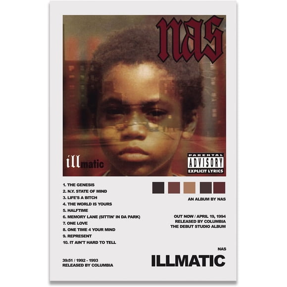 PPHAOSHO Rapper Nas Illmatic Album Cover Poster frameless Painting Canvas Wall Posters Art Picture Print Modern Home Decor 20x30inch