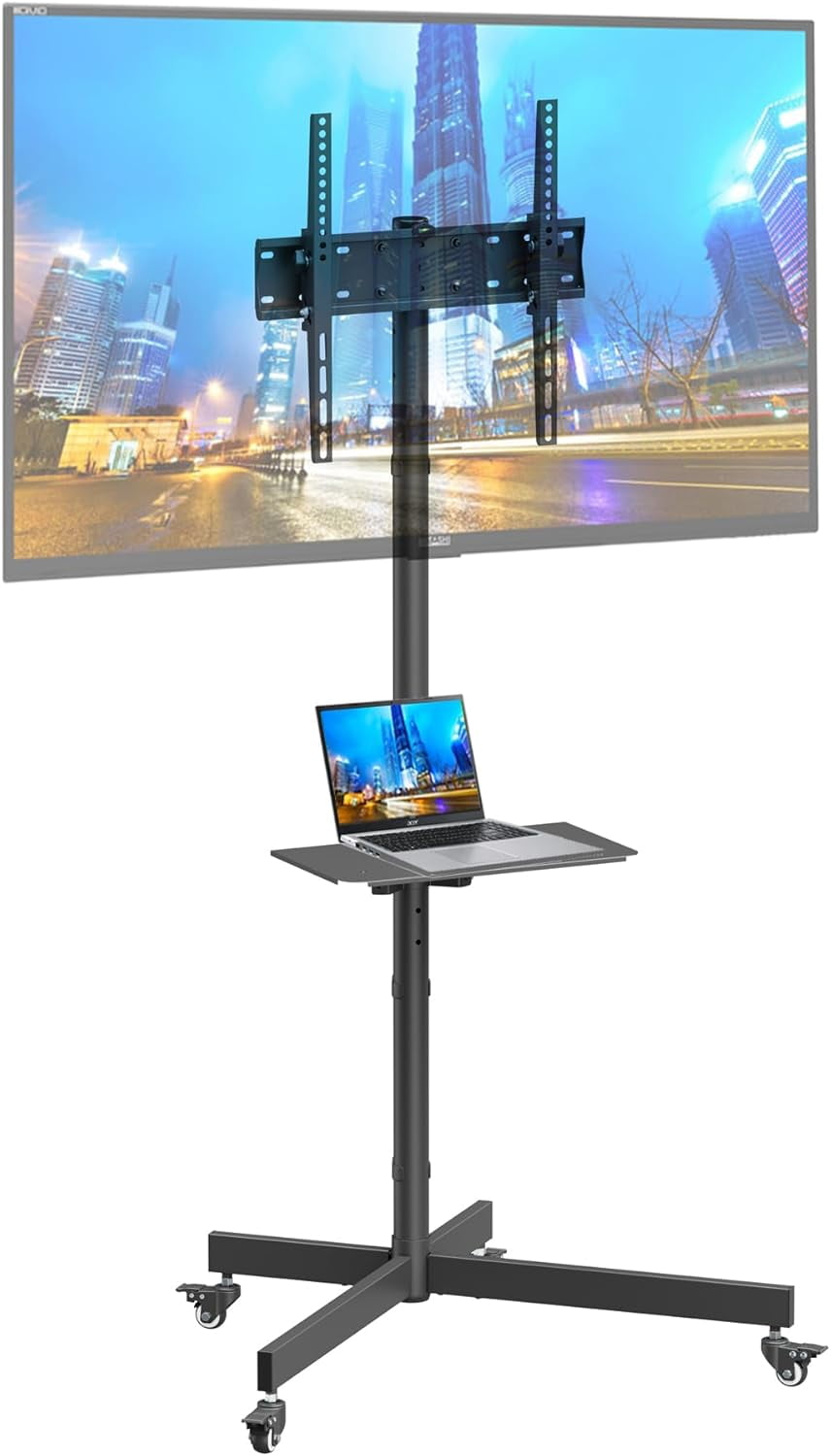 DURAMEX Chariot TV Mobile Universel avec Support pour Écrans LED, LCD, Plasma Courbés de 32 à 55 po jusqu'à 77 lb, VESA 400 X 400 MM, Base Large avec Poteaux Centraux Max. Hauteur 5 pi 1,5 m