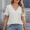 thumbnail image 2 of Timegard Summer Tops for Women V Neck Ruffle Short Sleeve Solid Color Casual Lightweight Top Blouse, 2 of 8