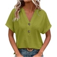 thumbnail image 1 of Dealovy Womesn Tops Summer Casual V Neck Buttons T-Shirts Short Sleeve Solid Color Loose Fitted Tees, 1 of 5