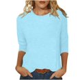 thumbnail image 2 of CHUANK T-Shirt Ajusté à Col Rond Mignon pour Femmes, Décontracté, Mi-Long, Manches 3/4, Blouse Extensible, Basique, Uni, Hauts, 2 of 5