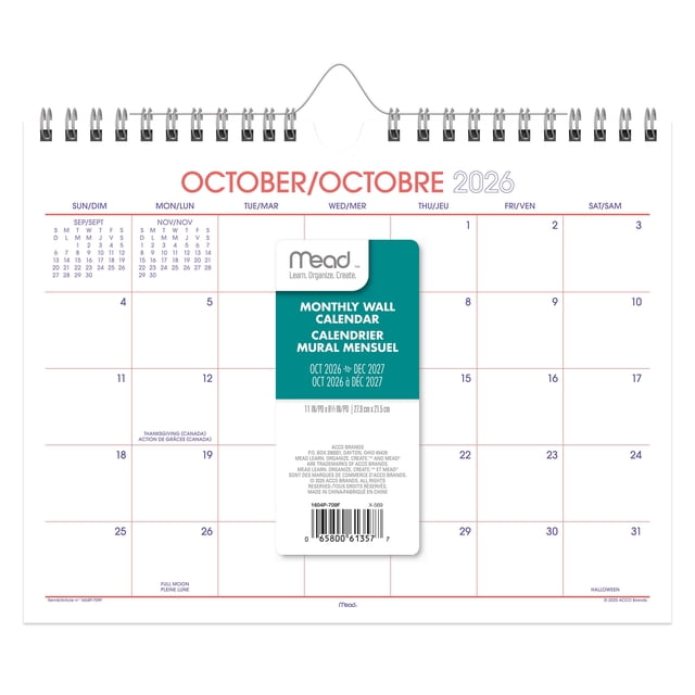 2027 Mead® Color Pop Compact Wall Calendar