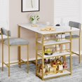 thumbnail image 1 of Bar Stools Set of 2, Kitchen Bar Stools with Footrest, 25.5" Upholstered Bar Chairs with Back, Counter Height Barstools for Counter Bar, Island, Easy Assembly, Grey and Gold Marble White, 1 of 8