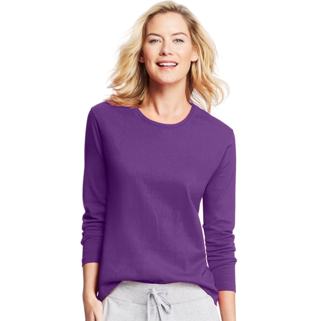 Hanes T-Shirt Col Rond à Manches Longues pour Femmes, G, Splendeur Violette