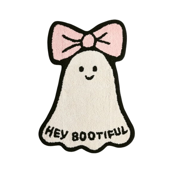 Yhmxh Halloween Decorations Cute Ghost With Pinks Bow Shaped Bath Mat Hey Bootiful Funny Halloween Tufted Area Rug Non SlipSoft Absorbent Floor Mat For Bathroom Bedroom Halloween Party Decorations