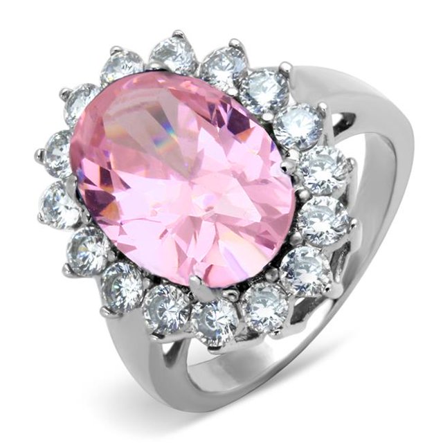 Alamode TK3676-6 Bague en Acier Inoxydable Poli avec Synthétique Rose - Taille 6
