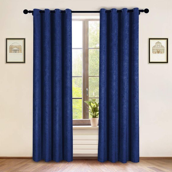 ELKCA Double-Sided Chenille Window Curtains for Living Room Luxury Royal Blue Room Curtains Grommet Top 52inch by 84inch 2 Panels