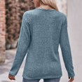thumbnail image 3 of Pisexur Womens Casual Asymmetrical Sweater Solid Color Long Sleeve Ribbed Knit Sweater Crew Neck Button Front Pullover, 3 of 3