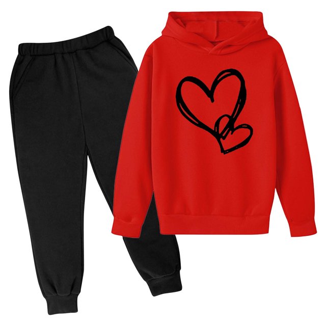 RXIRUCGD Mode Filles et Garçons Enfants Décontracté Manches Longues Imprimé Hauts Manches Longues Ensemble à Capuche (Rouge, Taille : 9 Ans)