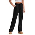 thumbnail image 1 of Besolor Jeans Cargo Taille Haute pour Femmes, Poche à Rabat, Jambe Droite, Extensible, Pantalon Cargo en Denim Ample, Noir, 1 of 7