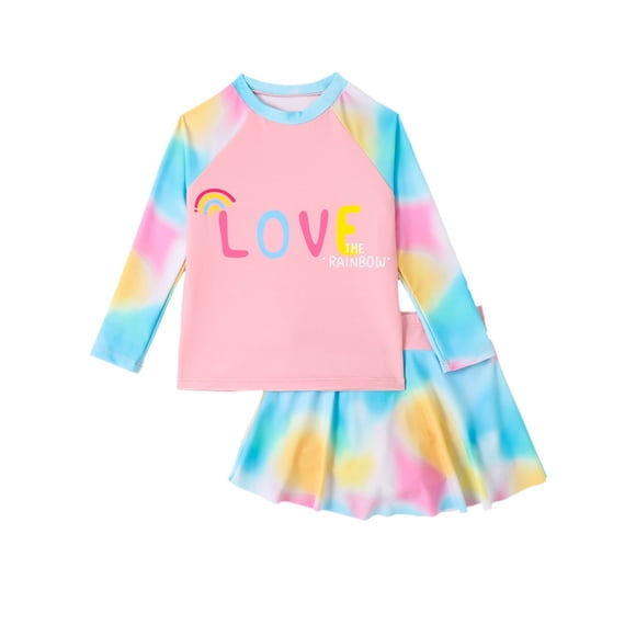 Little Girls Swimsuits Summer Fashion Womens Long Sleeve Tie Dye Top Two Piece Swim Shirts and Rash Guards Size 6-7T