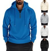 AnuYalue Men's Zip Up Hoodie Casual Fall Winter Hoode Sweatshirt Soild Color Long Sleeve Hoodies Quarter Zip Pullover with Drawstring
