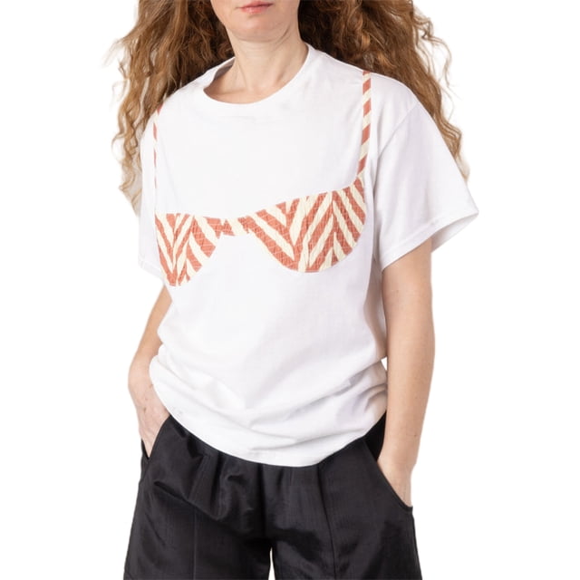 Gupgi T-Shirts Blancs pour Femmes Soutien-Gorge Imprimé Manches Courtes Col Rond Tee Ample Été Décontracté Hauts
