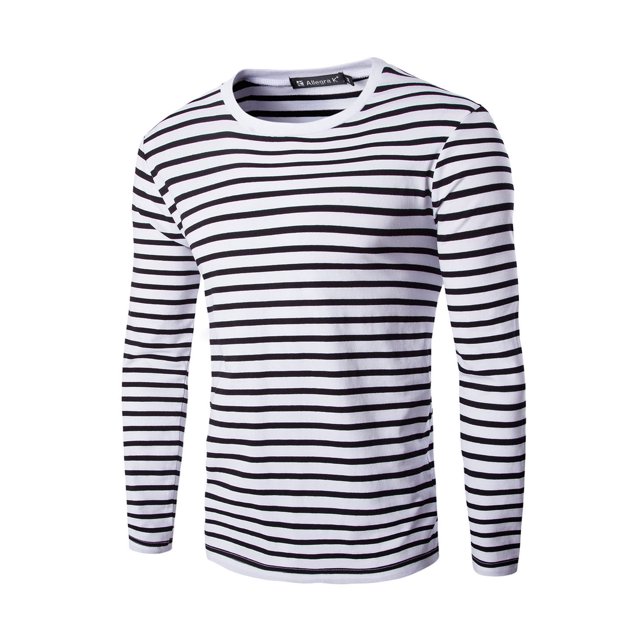 INSPIRE CHIC T-Shirt pour Homme à Rayures Col Rond Manches Longues Chandail Haut 46 Noir et Blanc