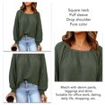 thumbnail image 4 of Square Neck Blouse, Loose Long Puff Sleeve Blouse Soft Pure Color Fashionable  For Daily Life Work For Women Green M, 4 of 6
