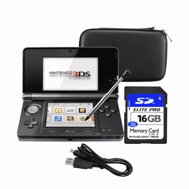 Nintendo 3DS Handheld Game Console Cosmo Black Bundle with Carrying Case & 16GB SD Card (Refurbished)