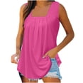 thumbnail image 1 of Timegard Womens Tank Tops Solid Color Square Neck Pleated Sleeveless Dressy Casual Tunic Top Basic Tee, 1 of 6