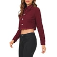 thumbnail image 4 of INSPIRE CHIC Women's Jean Jacket Frayed Button Up Washed Cropped Denim Jacket XL Burgundy, 4 of 7