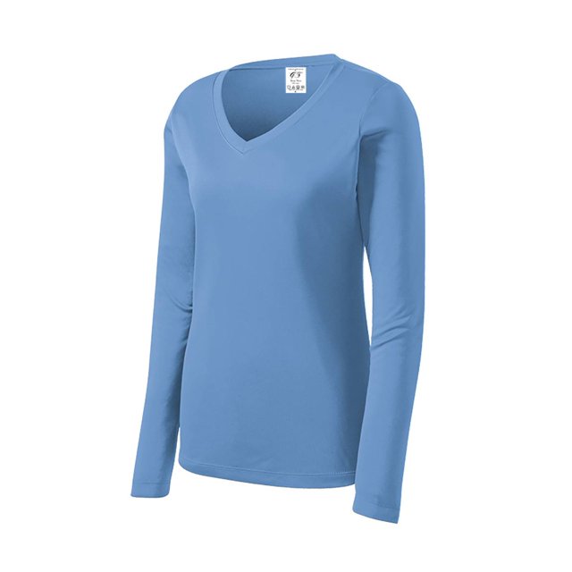Gravity Threads Womens Long-Sleeve Moisture-Wick V-Neck - CarolIne Blue - X-Small