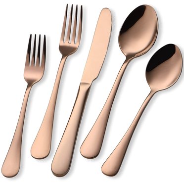 Rose Gold Silverware Set, 20 Piece Stainless Steel Flatware Cutlery Set for 4, Mirror Finish, Dishwasher Safe