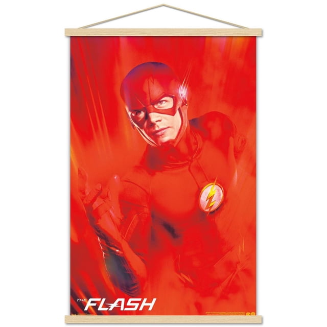 DC Comics TV - The Flash - Affiche Murale d'Art, 22,375 Pouces x 34 Pouces, Mettant en Vedette le Flash en Costume Rouge avec l'Emblème de Foudre Jaune sur Sa Poitrine, Représenté en pose Centrée, Orienté vers l'Avant avec Effets de Flou de Mouvement sur un Fond Rouge Vif, Imprimé sur Papier Lustré et Adapté pour Décorer des Chambres, des Bureaux Ou des Événements à Thème.