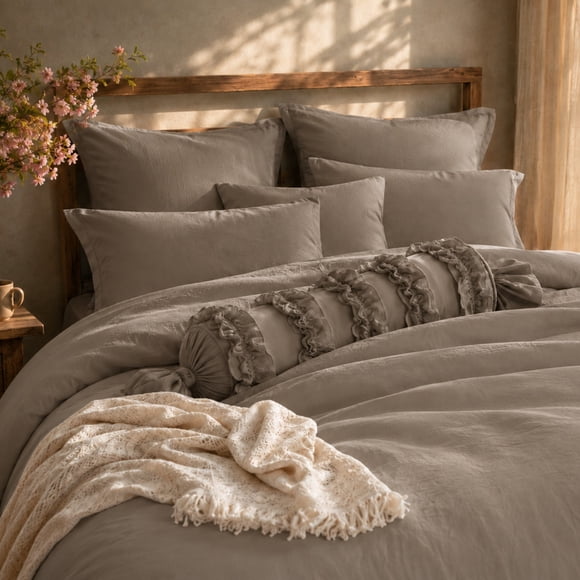 Swift Home Ultra-Soft Prewashed Wrinkle Texture Duvet Cover Set, Solid, Driftwood, Twin