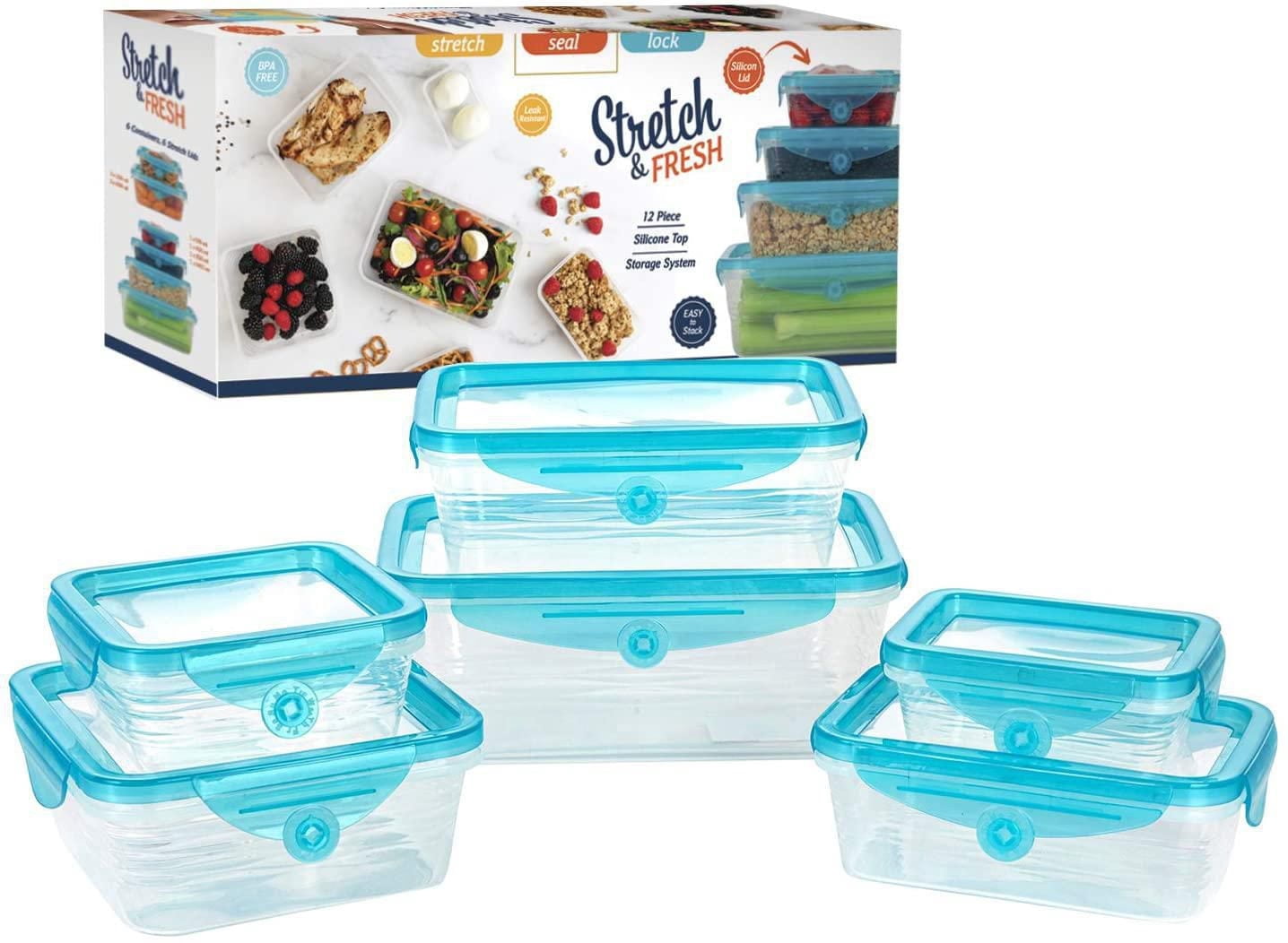 As Seen on TV Stretch and Fresh Silicone Food Storage System – 6-Piece Airtight, Leak-Proof Containers for Solid & Liquid Foods, BPA-Free, Freezer & Microwave Safe