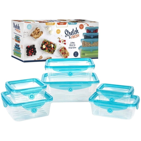 As Seen on TV Stretch and Fresh – Ensemble de Rangement Alimentaire en Silicone, Hermétique et Antifuite pour Aliments Solides et Liquides, Sans BPA, Compatible Congélateur et Micro-ondes