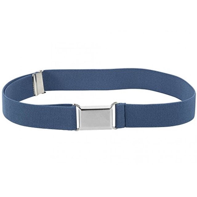 Kids Elastic Adjustable Strech Belt With Silver Square Buckle - Denim Blue