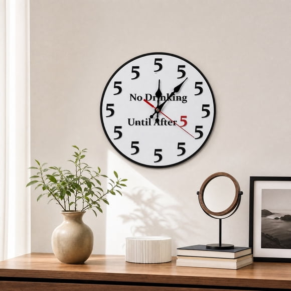 Amusant de Ne Pas Boire avant 5 Horloge Murale Silencieuse Sans Tic-Tac Ronde Horloge Décorative en Bois pour Maison Bar Bureau Salon