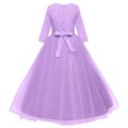 thumbnail image 4 of Robe Longue en Dentelle Florale Vintage pour Filles Manches 3/4 Robe de Soirée de Mariage Robe de Danse Formelle, 4 of 5