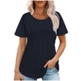thumbnail image 1 of AherBiu Women's Tunics Short Sleeve Dressy Casual Round Neck Loose Ruched Solid Color Basic Comfy Shirts Tops, 1 of 7