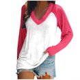 thumbnail image 1 of FAIWAD Women’s Color Block Tunic Top Long Sleeve Patchwork V Neck Plus Size Pullover Top, 1 of 4