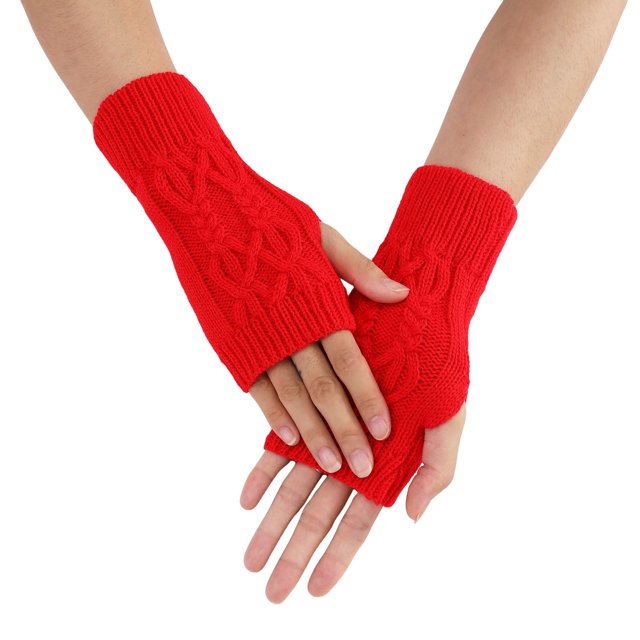 Ladies Warm Knit Fingerless Gloves Convertible Mittens Fashion Flowers