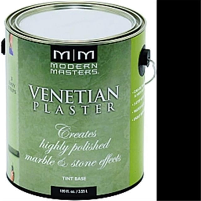 MODERN MASTERS VP100 1 Gallon Venetian Plaster Base de Teinte, un Plâtre Acrylique à Base d'Eau dans une Base de Teinte Multicolore, Conçu pour Créer des Effets de Marbre et de Pierre Hautement Polis. le Produit Est Exposé dans une Boîte Étiquetée Verte d'Une Capacité de 1 Gallon, Convient à l'Application sur des surfaces Plates et Lisses après Apprêt Ou Finition Mate.