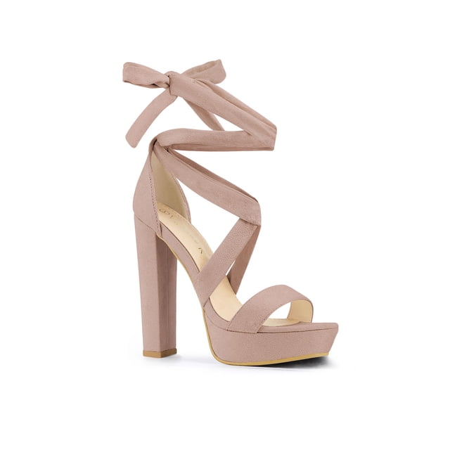 BLISSFUL STEP Sandales à Talon Bloc à Plateforme à Lacets pour Femmes Rose Poudré (Taille 9,5)