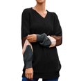 thumbnail image 4 of Women Stripe Colorblock Lantern Long Sleeve V Neck Sweater, 4 of 4