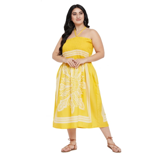 Oussum Robe Tube Courte Sans Manches pour Femmes, Été, Jaune