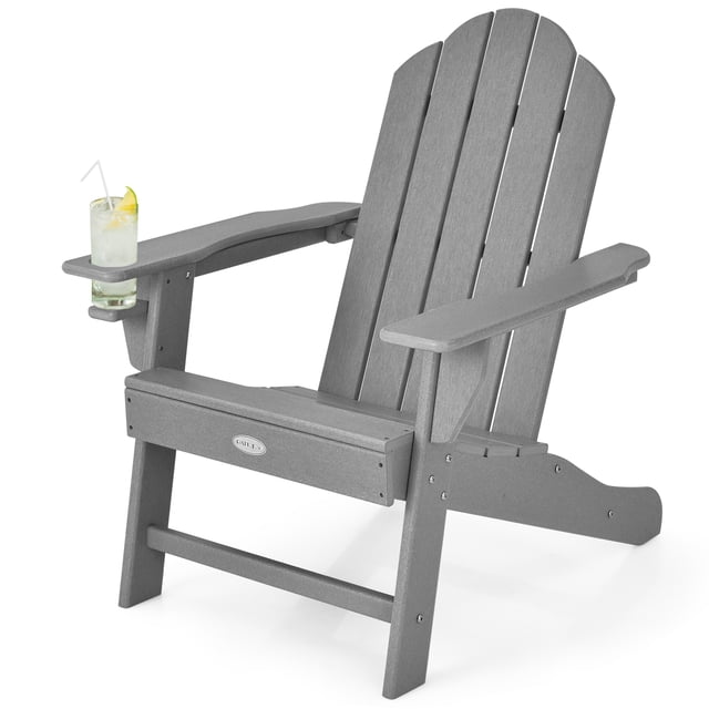 Patiojoy Chaise Adirondack Chaise de Foyer Extérieure avec Porte-Gobelet Chaise Longue Résistante aux Intempéries pour Cour Arrière Jardin Patio et Terrasse Gris