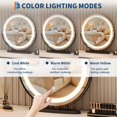 thumbnail image 4 of Bingirl 19-inch Vanity Mirror with LED Lights: Large Round Makeup Mirror with Touch Control and 3 Color Lighting Modes, Easy to Install, Black, for Bedroom Tabletop or Living Room, 4 of 7