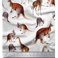 thumbnail image 1 of Soimoi White Modal Satin Fabric Kangaroo & Giraffe Animal Printed Fabric 1 Yard 42 Inch Wide, 1 of 3