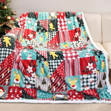 Gogreen Christmas Sherpa Fleece Throw Blanket for Couch Bed Sofa Adults -Soft and Warm Blanket for Winter, Thick and Fuzzy Throw Blanket (Christmas Classical Plaid)
